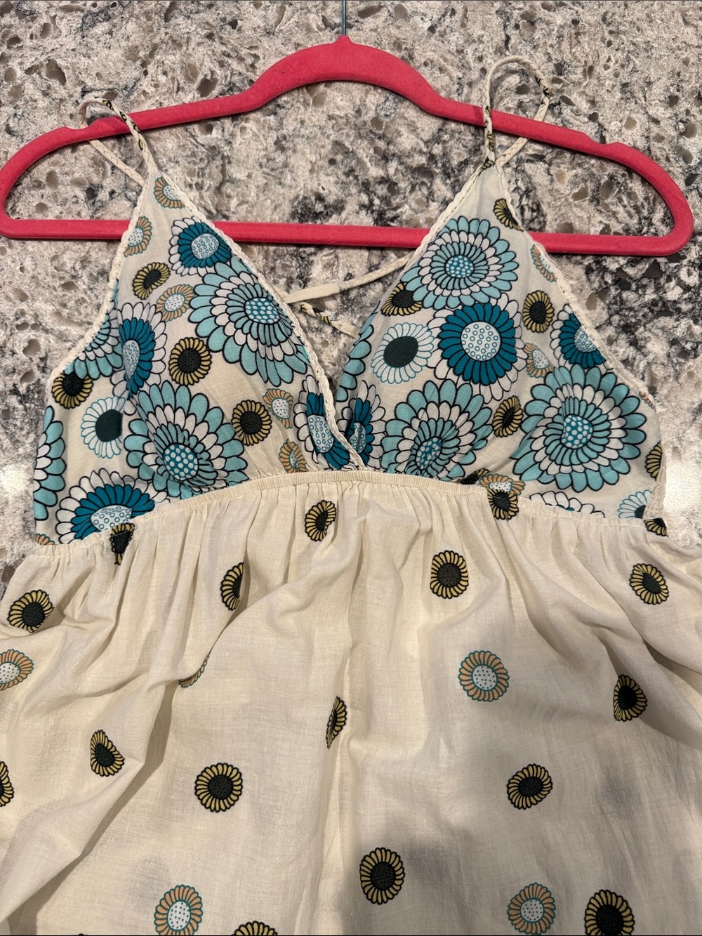 Y2K Cream and Teal Floral Sundress